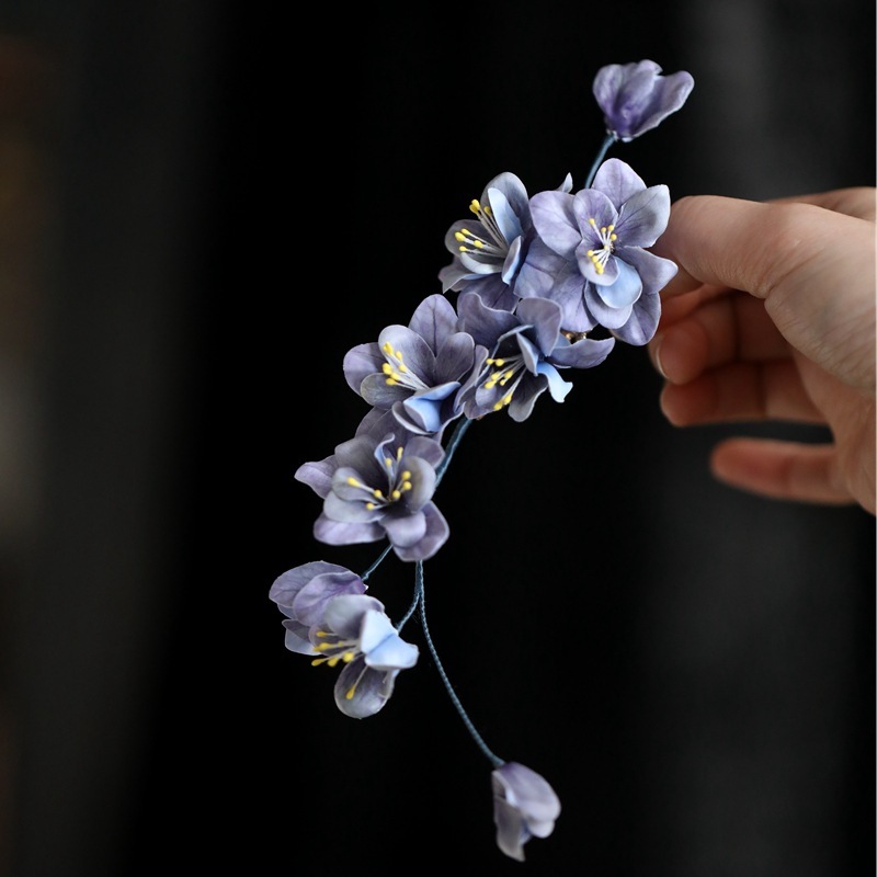 古代風の花の頭飾りサイドクリップ、古典的なチャイナドレスと漢服のバックプレスアクセサリー、唐風のヘアピンサイドクリップ、超妖精|undefined