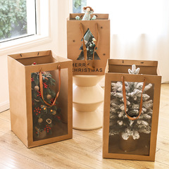 New Christmas Collection: Stylish Window-Design Gift Bags in Cowhide Color—Available in Rose Gold and Silver, Large Size, Perfect for Gift-Giving—Wholesale Price