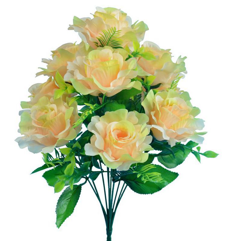 Fábrica de flores de imitación personalizada al por mayor de rosas 10 flores de seda de borde roto botella de rosas decorativa flor de flores falsas ramo