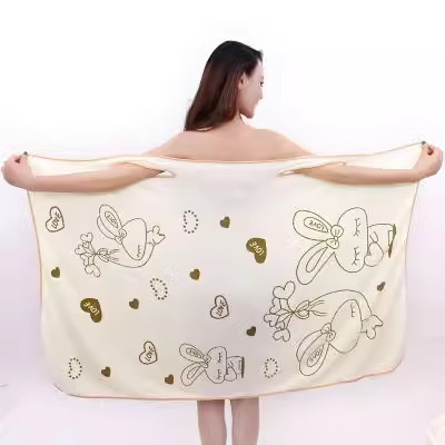 批发细纤维印花卡通吸水毛巾不掉毛浴裙可制做logo一件代发|ms