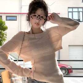 秋季新款韩系穿搭两件套修身显瘦挂脖背心套装针织衫上衣镂空毛衣