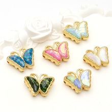 古法金保色蝴蝶镶嵌隔珠仿碧玉彩石电镀金串珠 DIY手工饰品配件