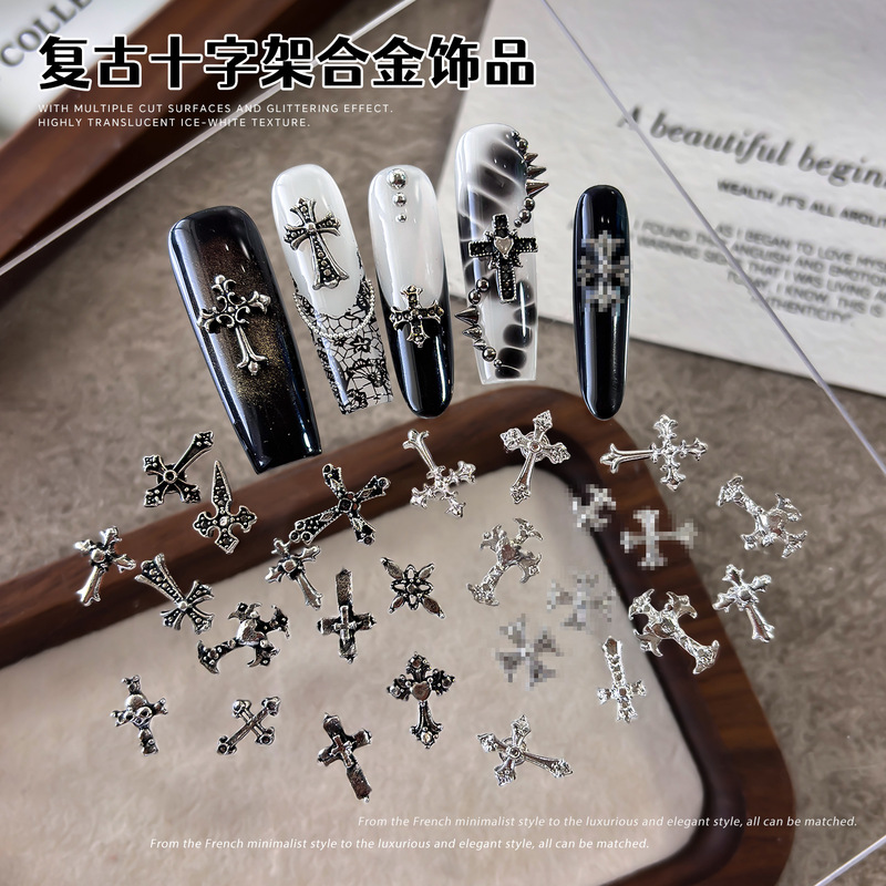 Mixed Alloy Cross Nail Art Accessories in Punk Style, Vintage Silver, Sweet Cool Hot Girl Style, Metal Rivet Nail Studs Mixed Alloy Cross Nail Art Accessories in Punk Style, Vintage Silver, Sweet Cool Hot Girl Style, Metal Rivet Nail Studs
