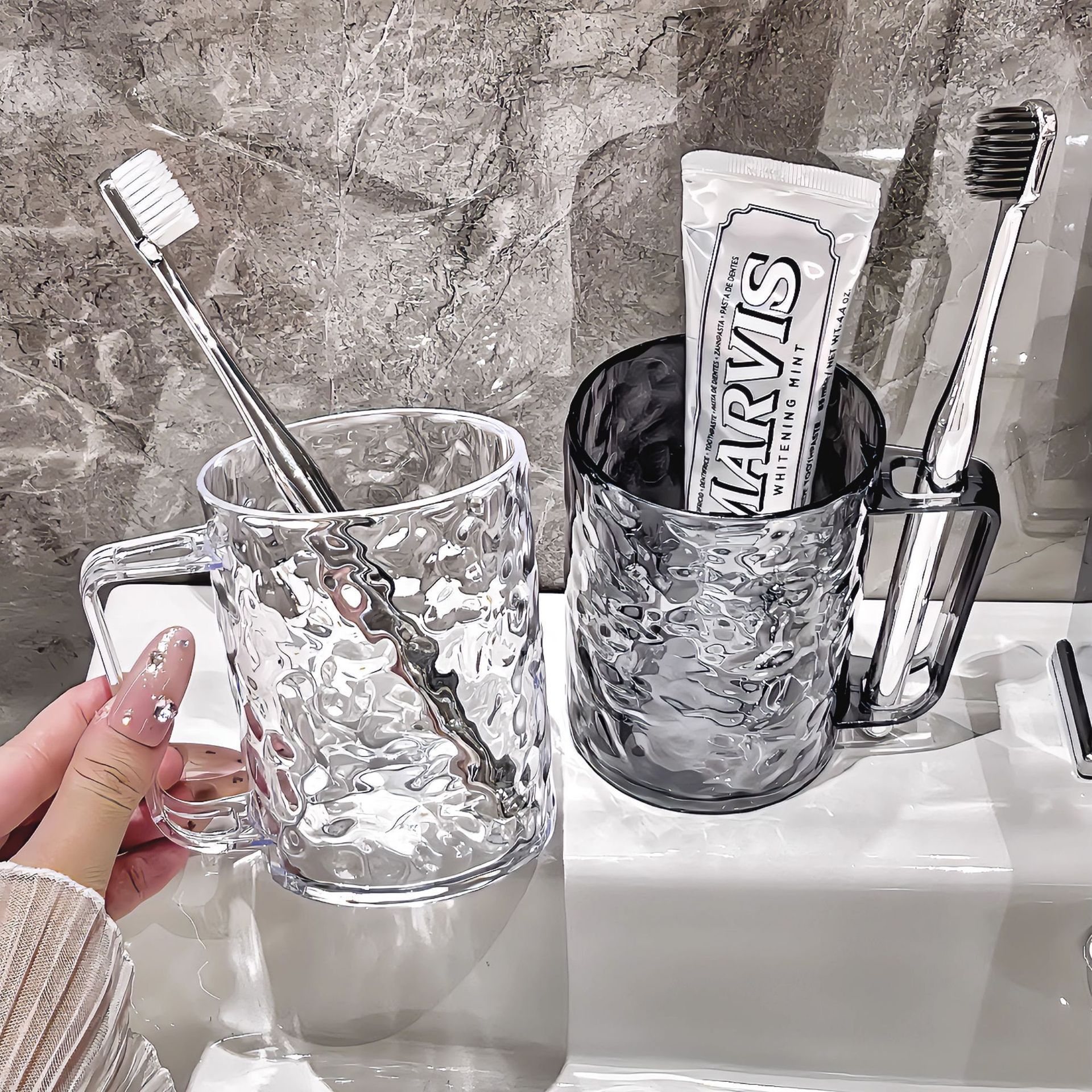 Taza de cepillo de dientes con patrón de glaciares, taza de lavado de baño de lujo ligero, simple y portátil para el hogar, taza de cepillo de dientes de alto valor, taza de enjuague bucal