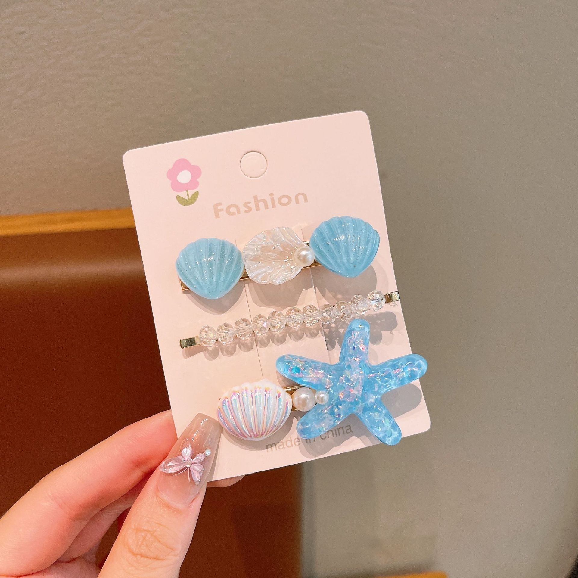 Cute conchas de estrellas de mar ondas niños clip de cabello azul marino acético de alta calidad clips de borde joyería para el cabello de niñas