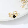 Advanced stone inlay, zirconium, one size golden ring, high-quality style, four-leaf clover, 750 sample gold, wholesale