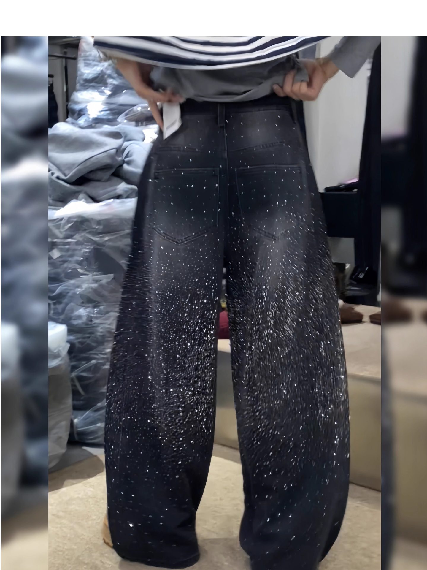 Y2K Rhinestone Embellished Jeans – Vintage High-Waisted Flare Pants For Women (S-3XL, Regular/Fleece Lined)​_ecoleips.com