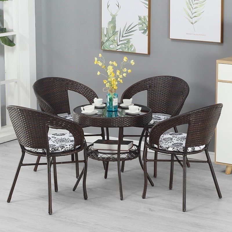 Three-Piece Set of Small Coffee Table, Imitation Rattan Chair, Backrest Chair, Outdoor Balcony Leisure Table and Chair, Rattan Chair, Five-Piece Set of Rattan Chairs