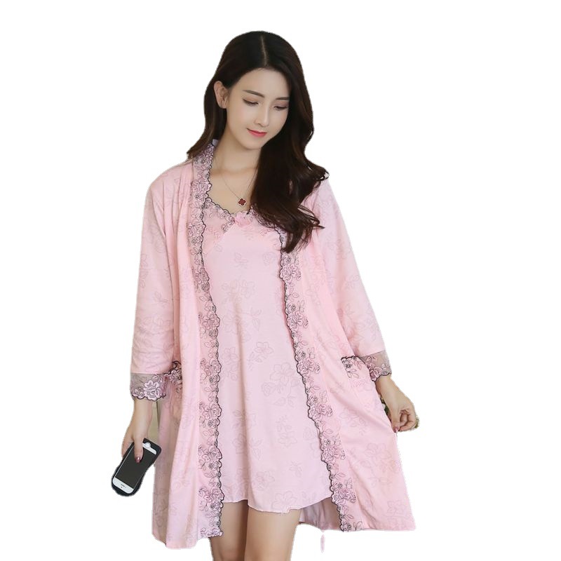 Cross-border sauna clothing hotel nightgown elegant ladies two-piece set plus fat pajamas long sleeve loose bathrobe wholesale