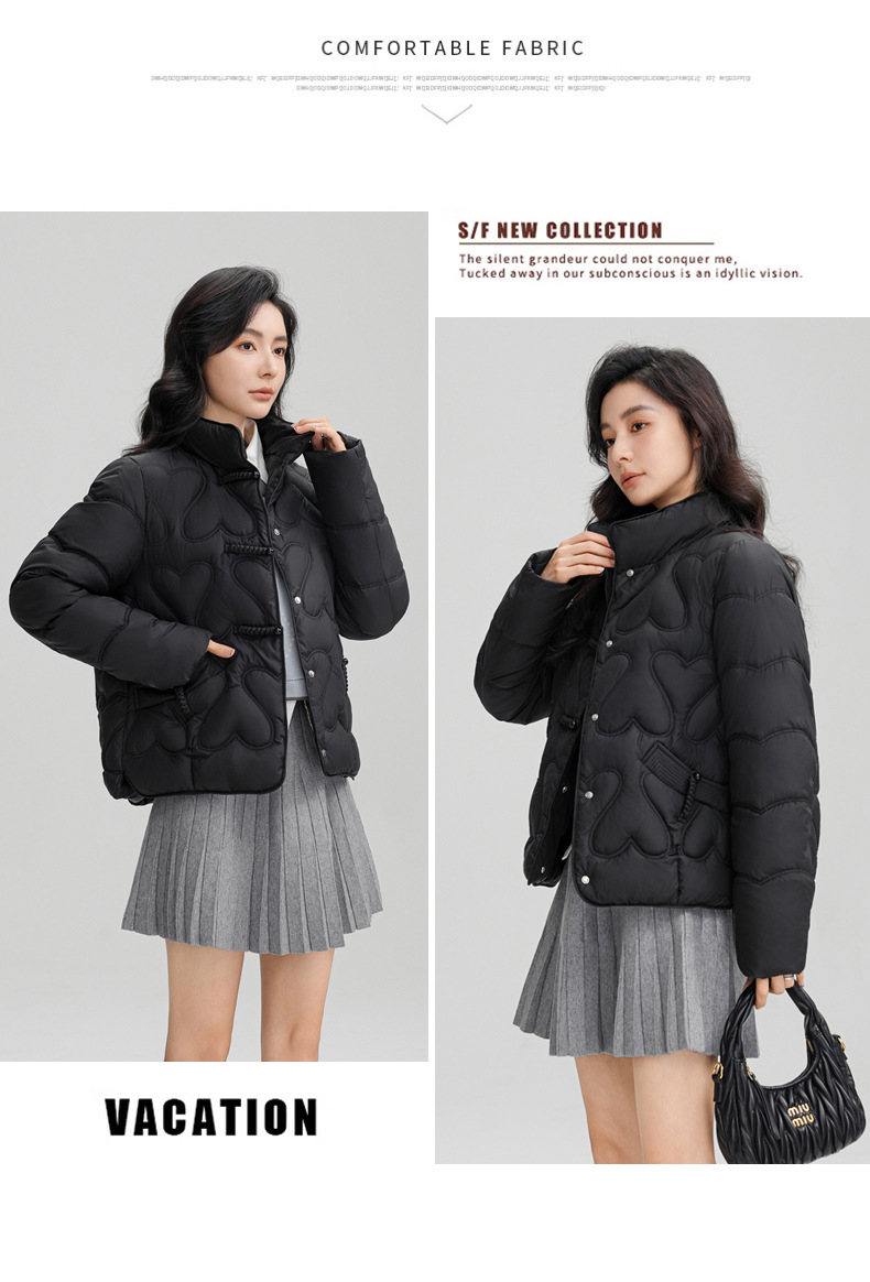 New Chinese style 2024 winter retro button down short fashion stand collar lightweight women's cotton Down jacket_voghion.com