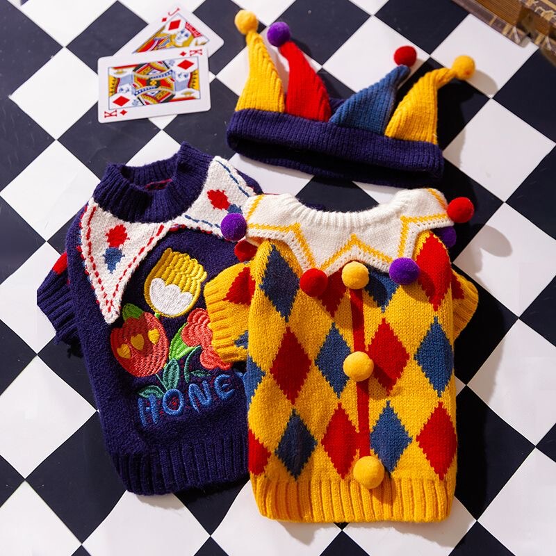 Dog Cute Funny Crazy Circus Clown Sweater Halloween Cat suit Pet Dog Spring Autumn Winter Clothes