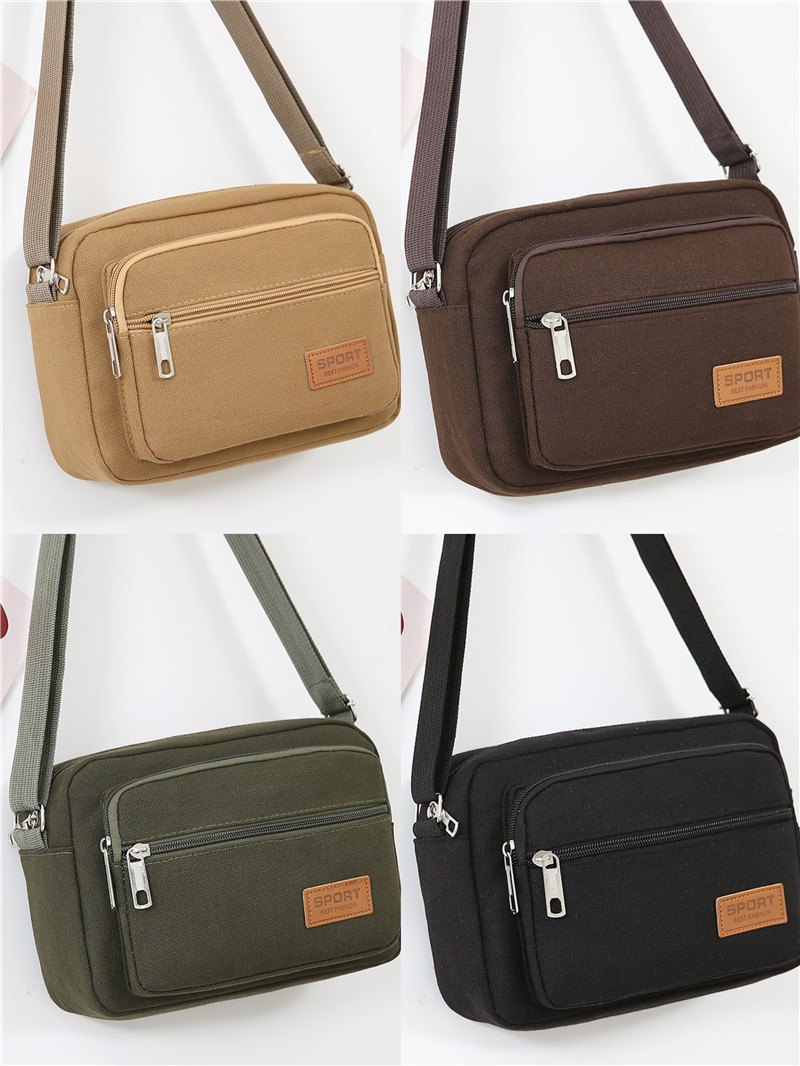 Men's Small Canvas Solid Color Basic Classic Style Zipper Crossbody Bag display picture 7