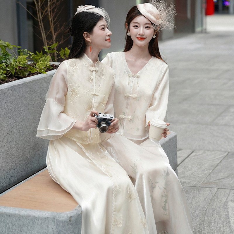 Real Shot of New Chinese-Style 2026 Spring/Summer Lady's Hanfu Outfit with Three-Quarter Sleeves, Diagonal Collar, Traditional Chinese-Style Retro Half-Skirt Women's Set Real Shot of New Chinese-Style 2026 Spring/Summer Lady's Hanfu Outfit with Three-Quarter Sleeves, Diagonal Collar, Traditional Chinese-Style Retro Half-Skirt Women's Set