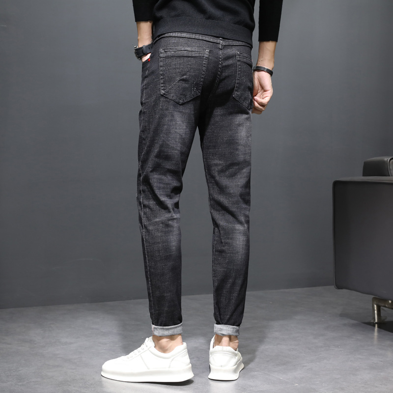 Four Seasons empuje principal TikTok pantalones vaqueros elásticos de los hombres populares jóvenes estilo coreano SLIM-Fit adelgazamiento gato barba caballo Pantalones