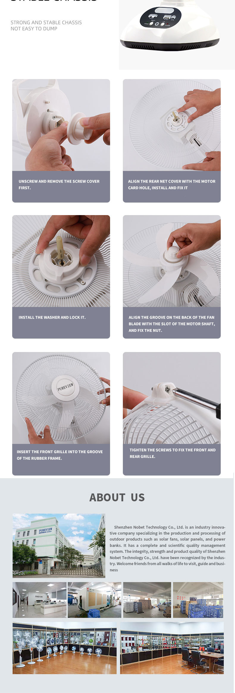 A 12-inch solar-powered charging fan set, a long-lasting, strong wind force portable home outdoor table fan, a bestseller in foreign trade pic 10