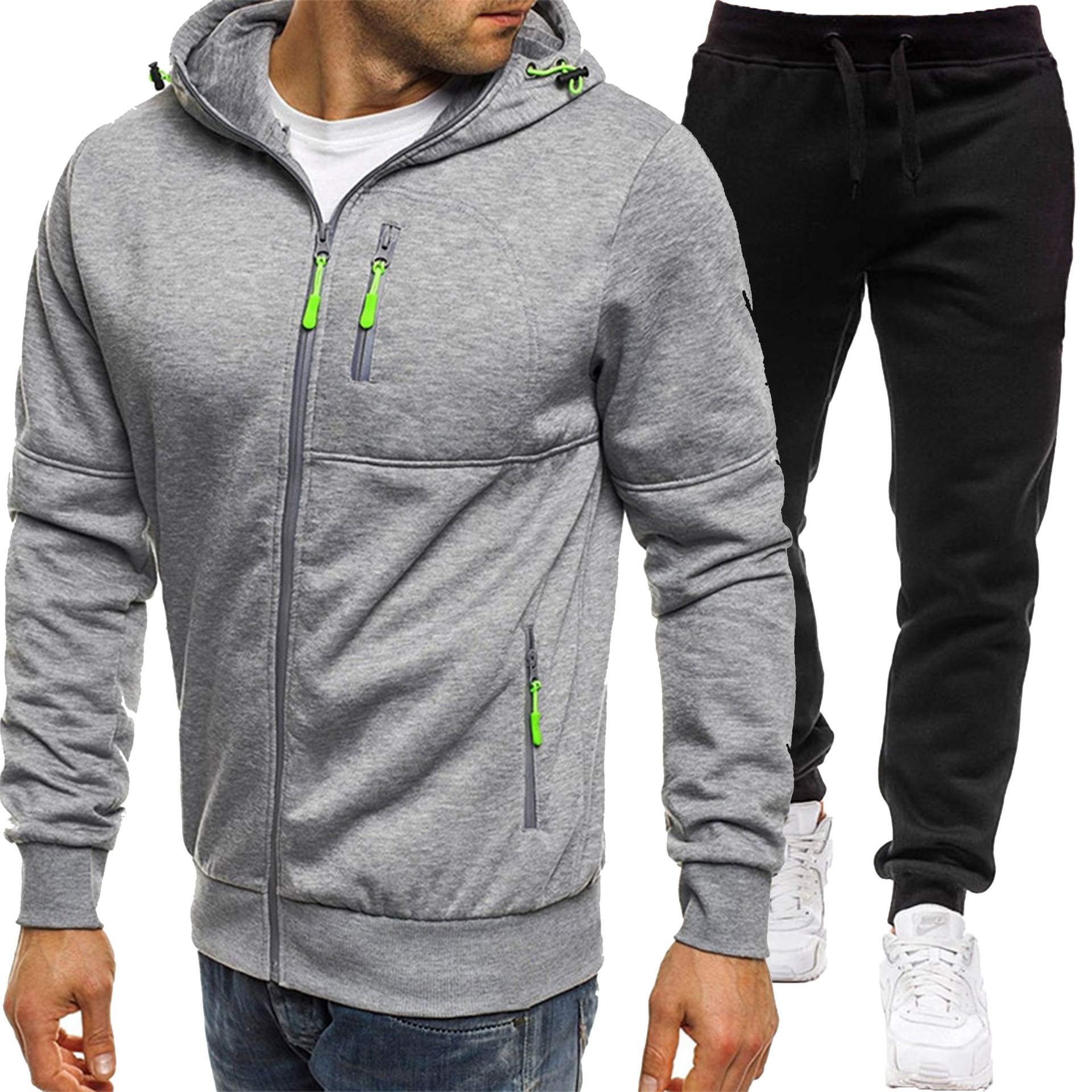 Set de hanorac cu glugă jacquard pentru bărbați, sporturi de toamnă și iarnă, fitness, timp liber, cardigan, jachetă, hanorac casual cu glugă_voghion.com