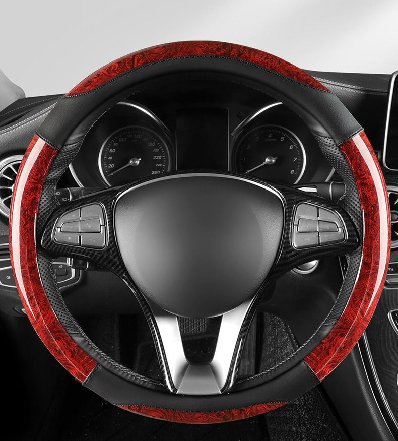 Car peach wood pattern steering wheel cover ultra-thin four-season universal summer non-slip half set of card-type decorative handle cover for men