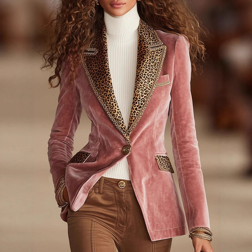 Women's Fashion from Europe and America - Independent Store - Long-sleeved Solid Color Splicing Lace Silk Velvet Coat