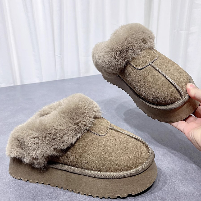 Women's plush slippers 2023 Winter new fleece-lined thick snow boots office plush shoes closed toe cotton slippers