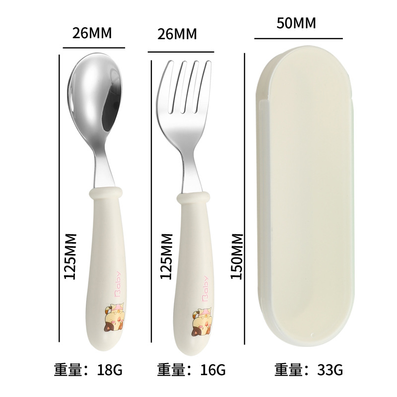 숟가락 + 포크 + 휴대용 상자-흰색 새끼 고양이