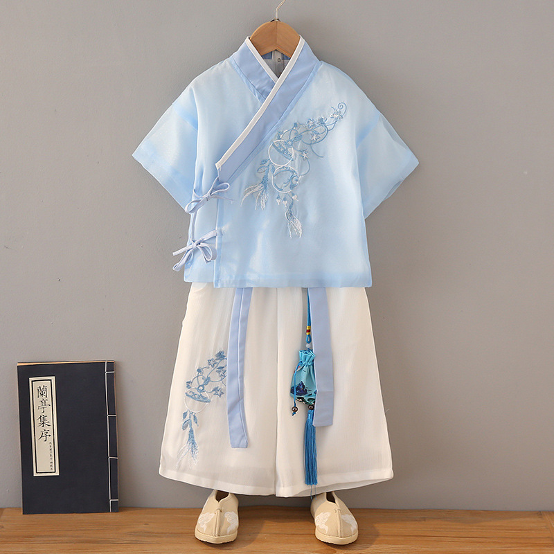 Boys' Han Dynasty Short-Sleeved Bell Suit Summer Thin Girl's Tang Suit Kidsren's New Chinoiserie Chinese Culture Children's Day Performance Clothing