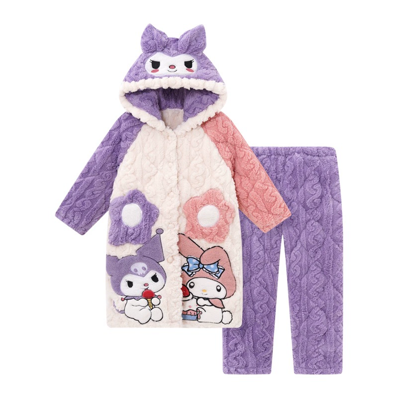 Хеллоkitty, милая стеганая зимняя на bathrobe, теплая кофта капюшон, мультяшный пижама, набор