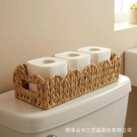 跨境草编水葫芦提手花边收纳筐卫生纸化妆品洗化用品收纳篮零食筐