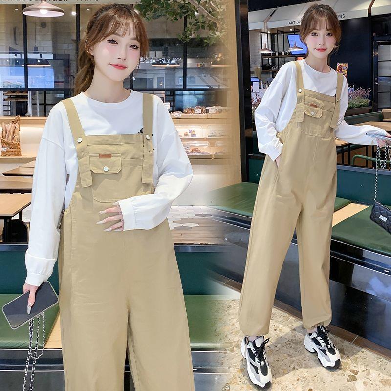 Maternity Overalls Spring & Fall Thin Fashionable Outer Wear Large Size Workwear Overalls Loose Straight Pants Women's Casual Suit