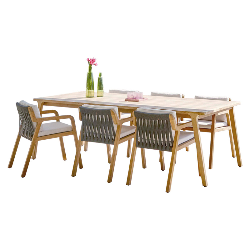 Mesas y sillas al aire libre, villas de patio, sillas de ratán de madera maciza, balcones combinados, teca, ratán, muebles de jardín de ocio al aire libre al aire libre