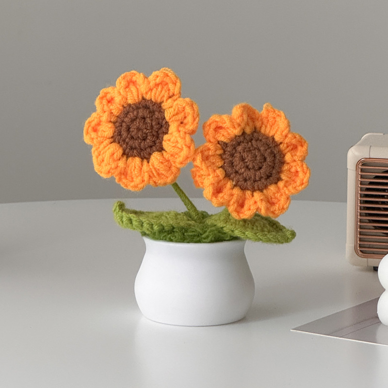 Regalos de día al por mayor girasoles para chicas, ramo de lana tejida a mano, adornos de mesa pequeños
