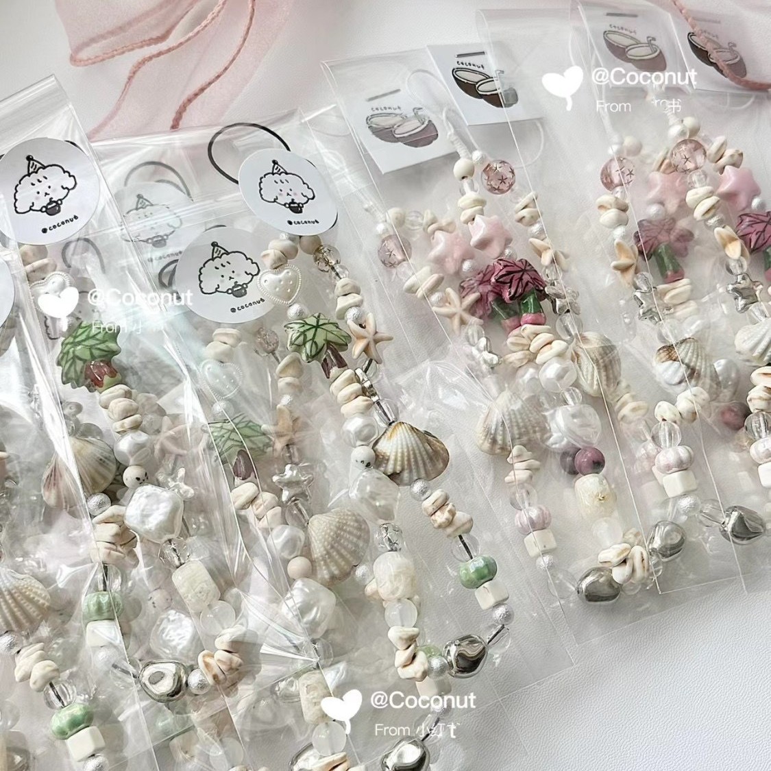 Verano Yeye Shell fresco adornos de teléfono móvil DIY con cuentas CCD cadena adornos Cámara cadena muñeca cordón