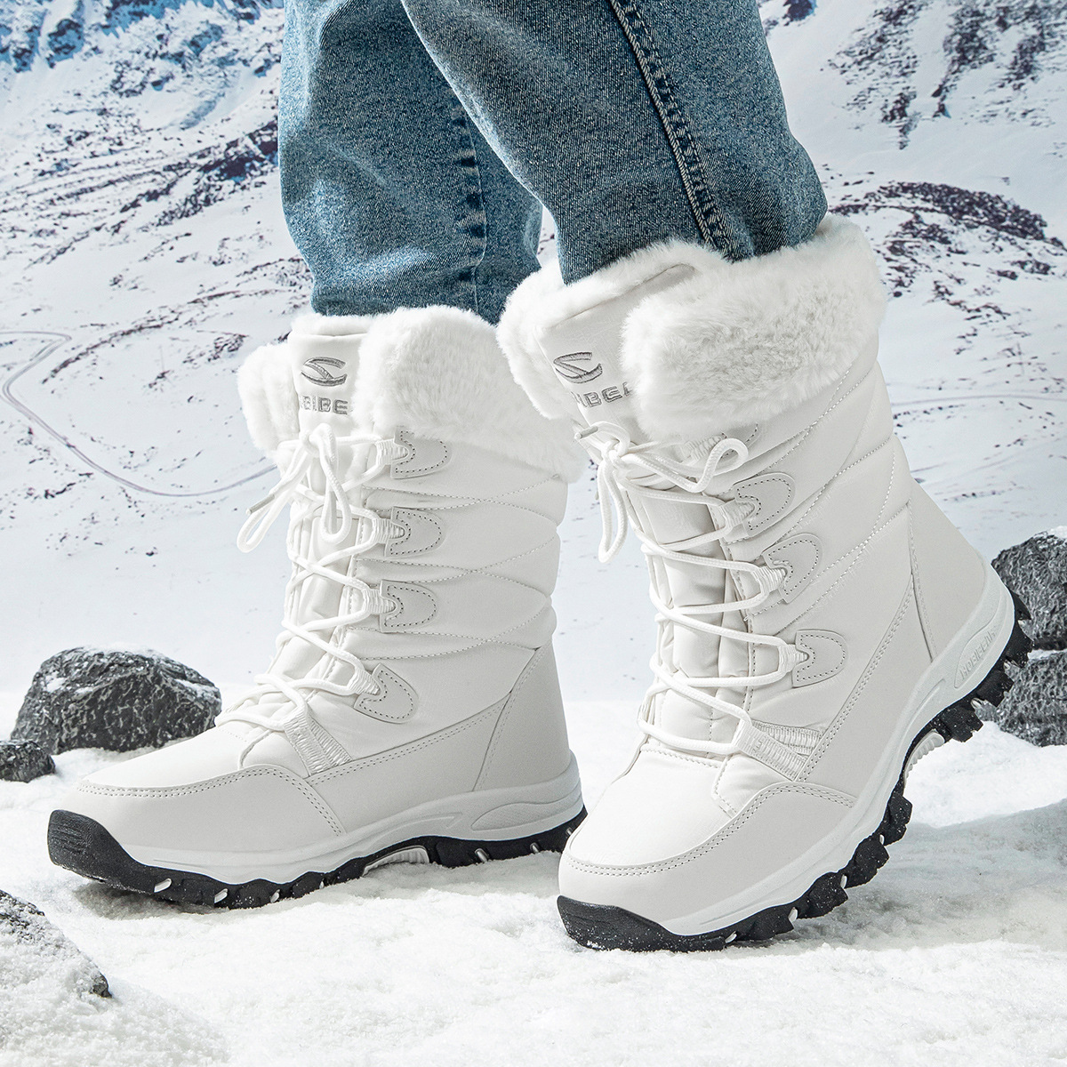 HOBIBEAR invierno botas de nieve para adultos botas de algodón de felpa para hombres y mujeres botas de esquí con cordones de moda entrega de una pieza