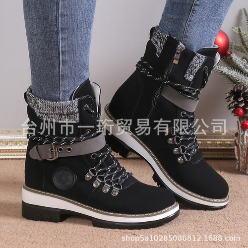 Autumn/Winter European Women's Style Belt Boot with Lining, Knitted Wool Mouth Short Boots