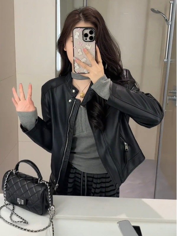 韩版高级感立领小皮衣外套女2025秋季新款小个子时尚百搭短款上衣|undefined