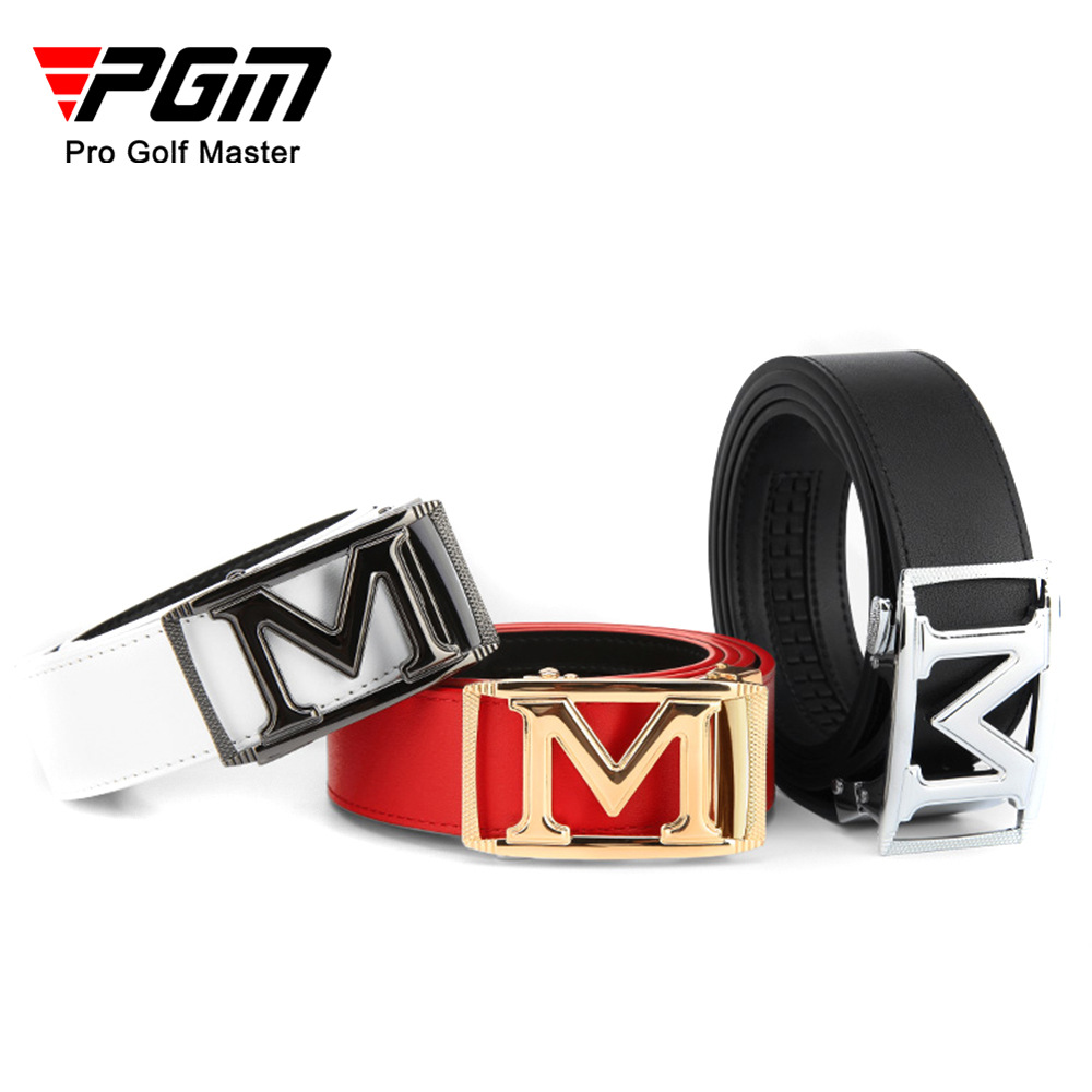 Thắt lưng golf nam da bò thật khóa hợp kim tự động — Dây da PD015 PGM đen bạc, PD015 PGM thắt lưng đỏ vàng, Dây da PD015 PGM trắng đen
