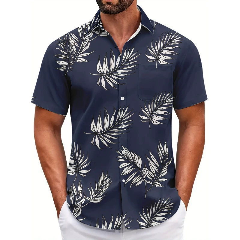 Трансграничные европейские и американские прямые продажи мужские короткие рукава гавайские рубашки модные цветовые узоры 3D цифровой принт отворот топ