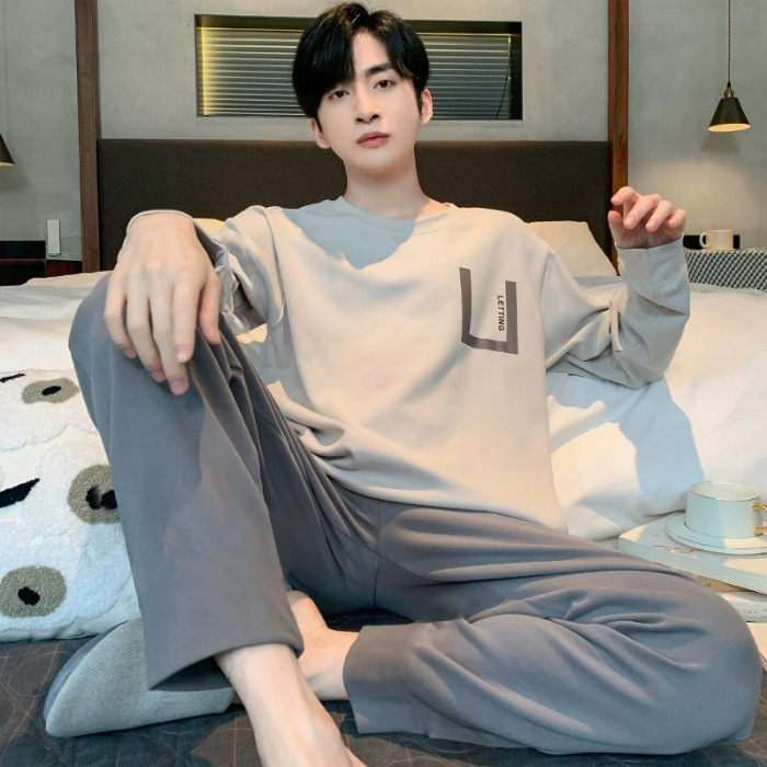 2024 pijama de otoño para hombres mangas largas sueltas coreanas casuales sueltas de tamaño grande se puede usar en el exterior conjunto de ropa de casa