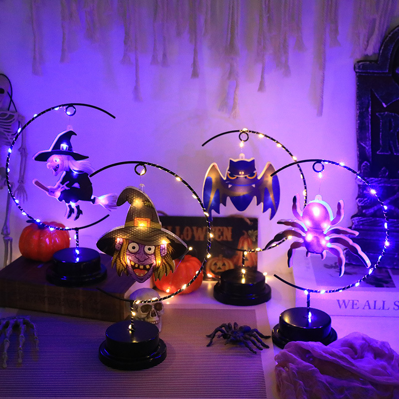 ハロウィーン新商品鉄芸魔女造形灯クモコウモリled銅線灯鬼節パーティー雰囲気装飾灯|undefined