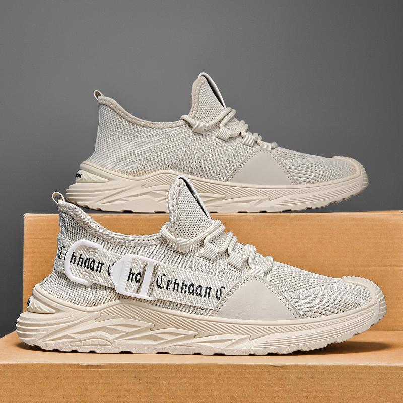 2025 primavera y verano, calidad de la marea nacional, malla de tejido volador, zapatos deportivos transpirables, zapatos de hombre casuales al aire libre con cordones de corte bajo de moda