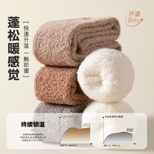 Zhuji Coral Fleece Women's Socks Autumn/Winter Floor Socks Non-shedding Thick Warmth Home Socks Calf Socks Over-the-Knee Socks