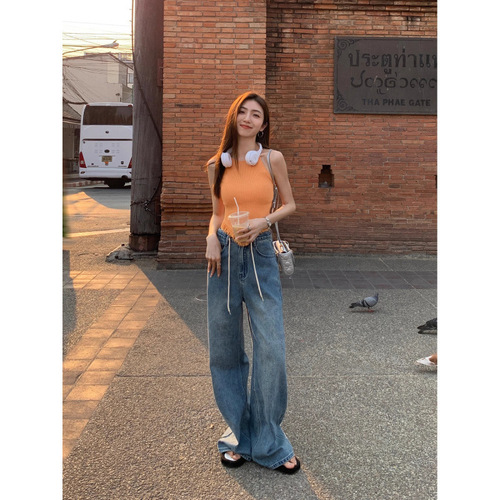 2025 Knitted Small Straps Vest Outerwear Women's Slimming Irregular Design Sense Niche Off-the-Shoulder Tassel Top 