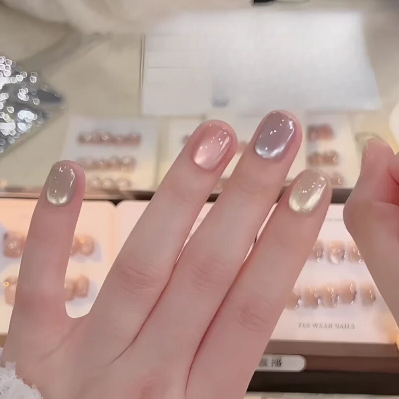 Xiaohongshu's Popular Handmade Wearable Nails Wholesale Short Nude Color Smudged Manicure Nails Finished Nail Stickers Fake Nails Xiaohongshu's Popular Handmade Wearable Nails Wholesale Short Nude Color Smudged Manicure Nails Finished Nail Stickers Fake Nails