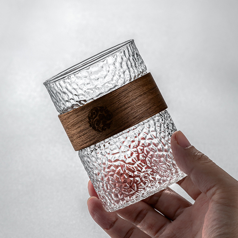 Nuevo chino patrón vertical taza de vidrio hogar de alta temperatura resistente taza de té hervidor de agua traje taza de beber anti-escaldado sala de estar hospitalidad