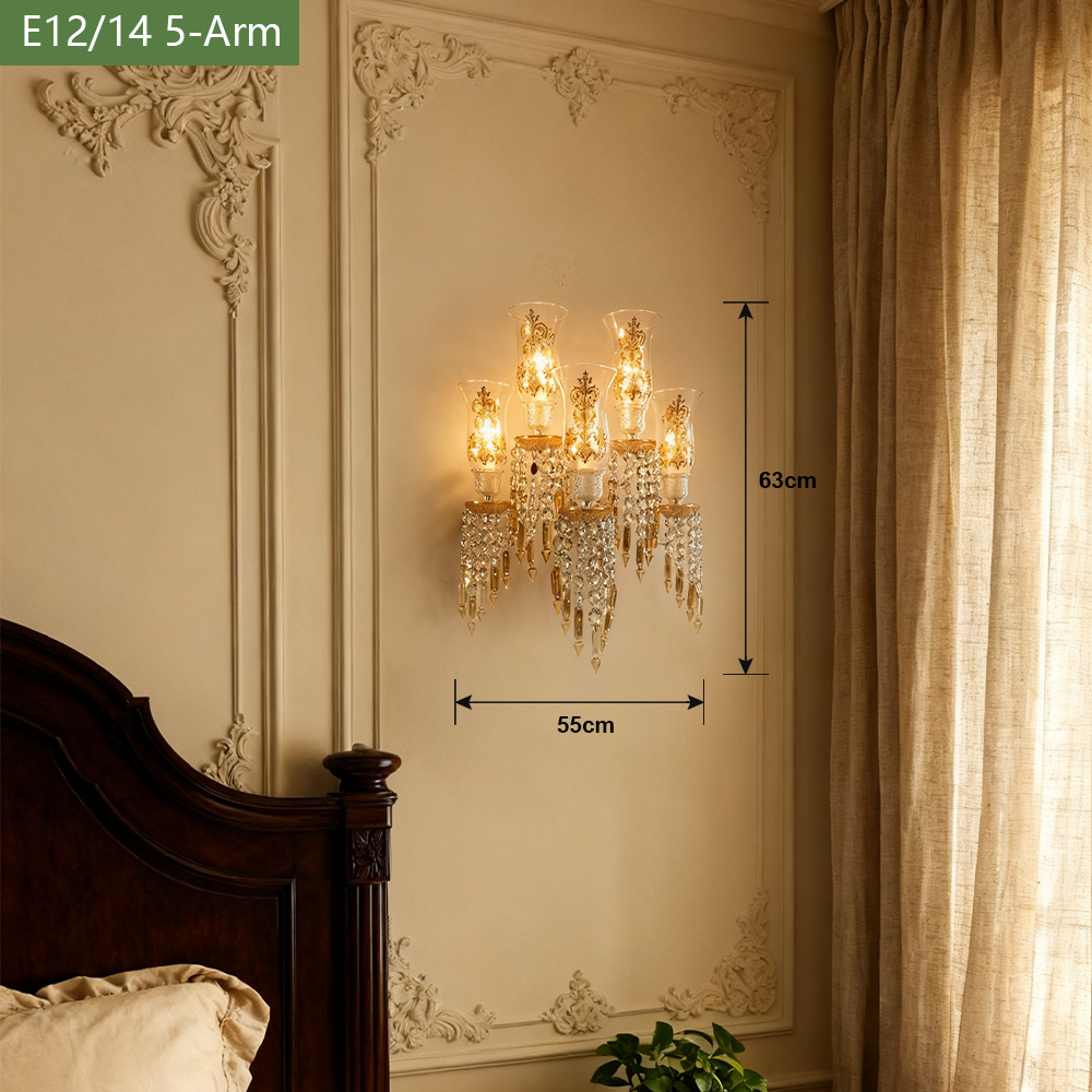 Luz de lujo de cristal francés lámpara de pared de fondo de la sala de estar moderna y simple dormitorio cabezal de cama pasillo lámpara retro
