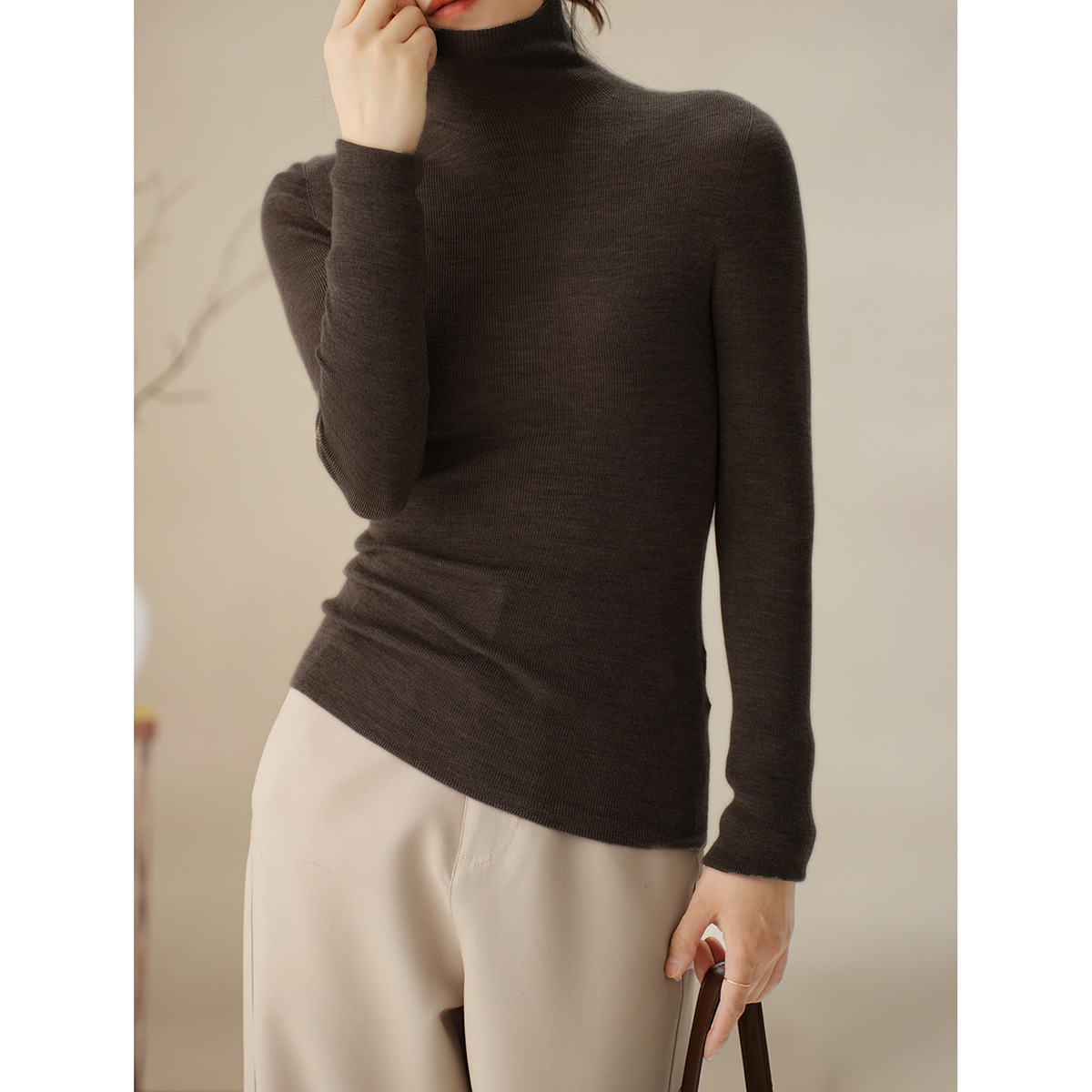 揚子糸 120 カウント シームレス ワンピース レディース ウール タートルネック セーター ボトリング シャツ 長袖