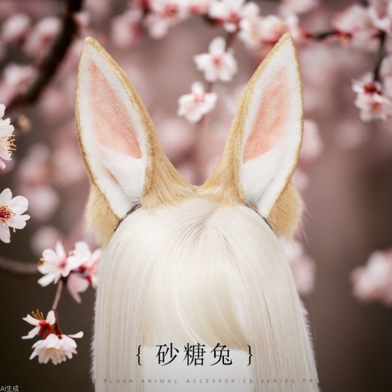 一件代发手作日系JK头饰lolita发饰洛丽塔兽耳仿真砂糖兔耳朵发箍