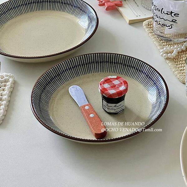 Japanese retro underglaze color striped sesame a la carte plate home…