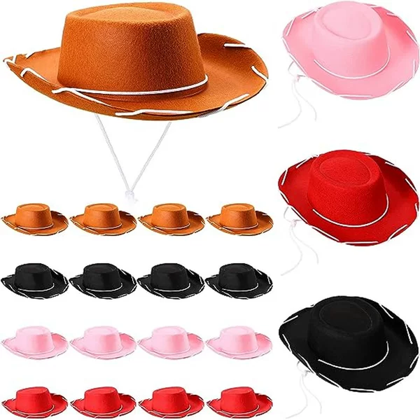 Factory spot wholesale cross-border hot children's Christmas big brim hat red brown pink Western rope cowboy hat