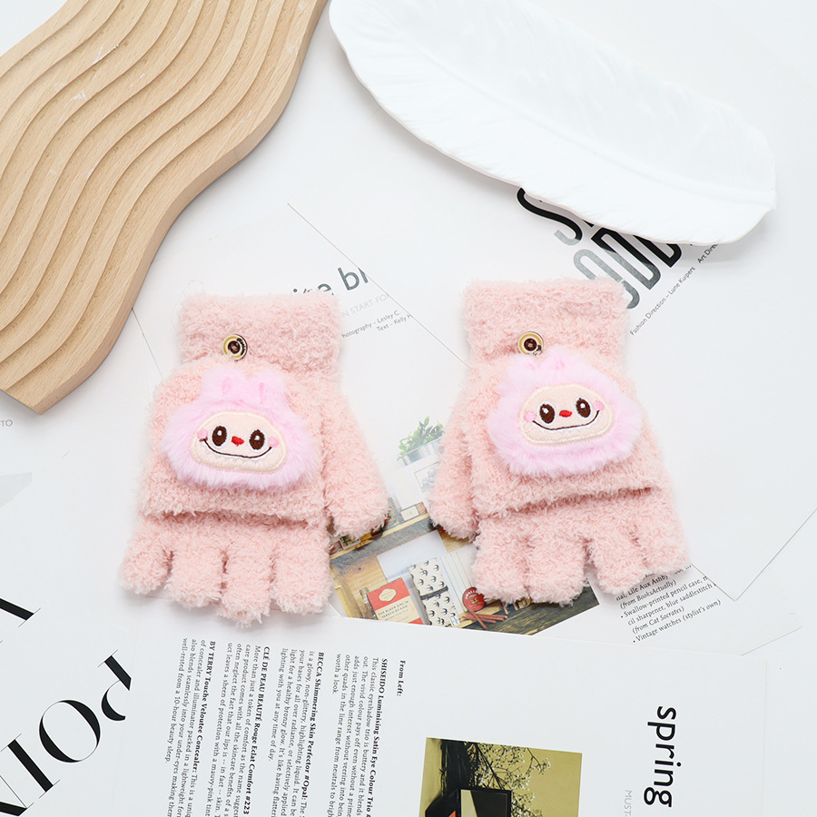 Guantes de invierno de medio dedo para niños niños niños niños niñas estudiantes lindos guantes de peluche de dibujos animados