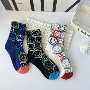 Ziyang Autumn and Winter New Mid-tube Women's Socks Cute Smiley Socks Korean INS Fashionable Socks Japanese Socks Student Socks Cotton Socks